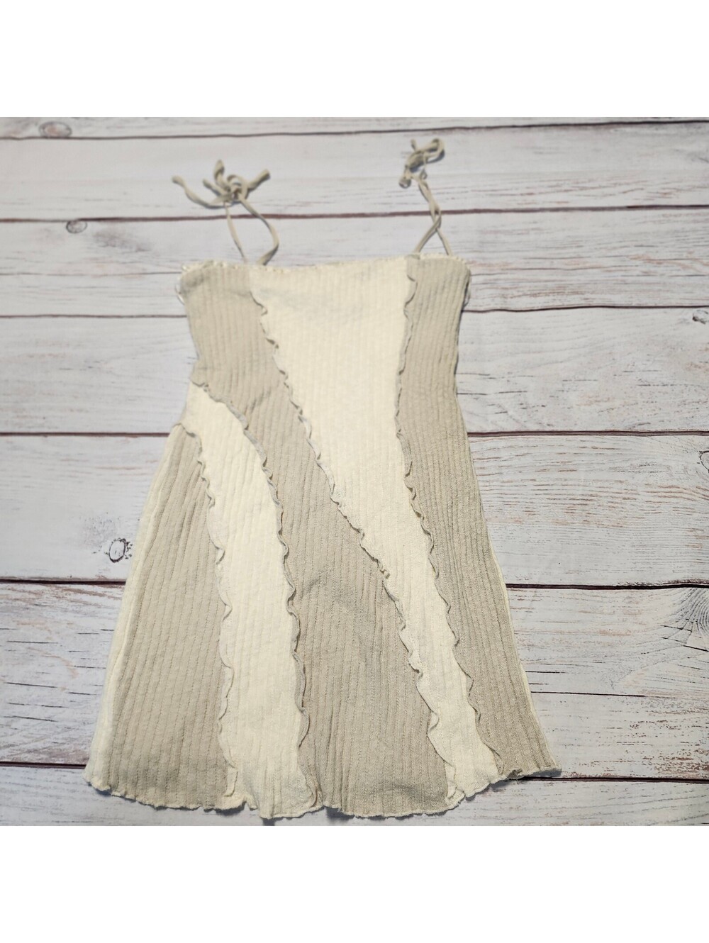Urban Outfitters XS Ribbed Tie Strap Mini Dress Cream Beige Size XS
